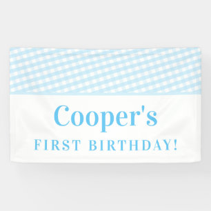 Banderoles KIDS PARTY vintage en vichy motif garçon bleu pâle