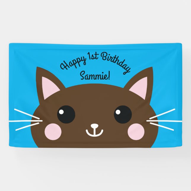 Banderoles Kitty Chat Anniversaire Fête Enfants (Horizontal)