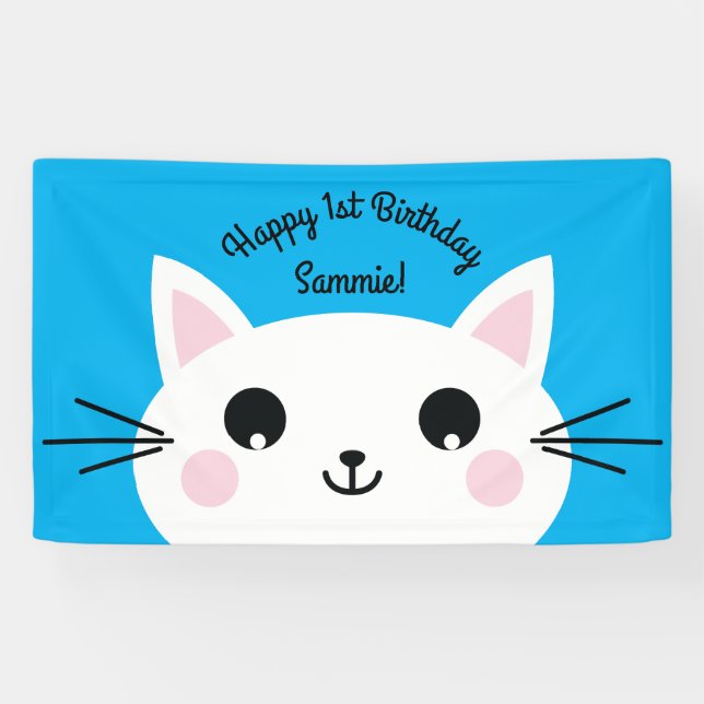 Banderoles Kitty Chat Anniversaire Fête Enfants (Horizontal)