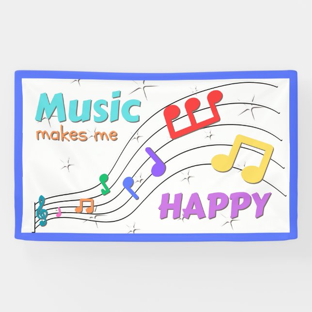 Banderoles La Musique Me Rend Heureux Rainbow Notes Banner (Horizontal)