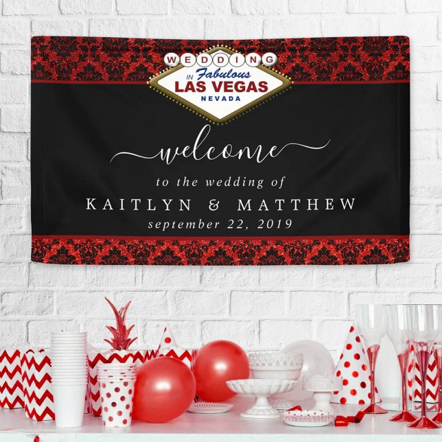 Banderoles La Parties scintillant Damask Las Vegas Mariage Co (Créateur téléchargé)