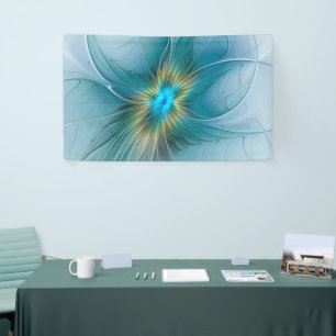 Banderoles La petite fleur fractale moderne bleu or Beauty
