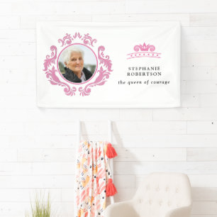 Banderoles La Reine de Courage Cancer du Sein Rose Photo Nom