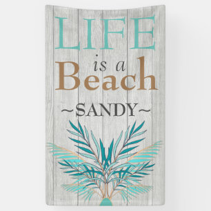 Banderoles LA VIE EST UNE PLAGE Bois Blanchi Feuilles de Pa