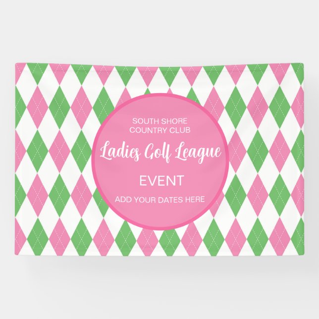 Banderoles Ladies Golf League Pink Green Argyle Custom Banner (Horizontal)