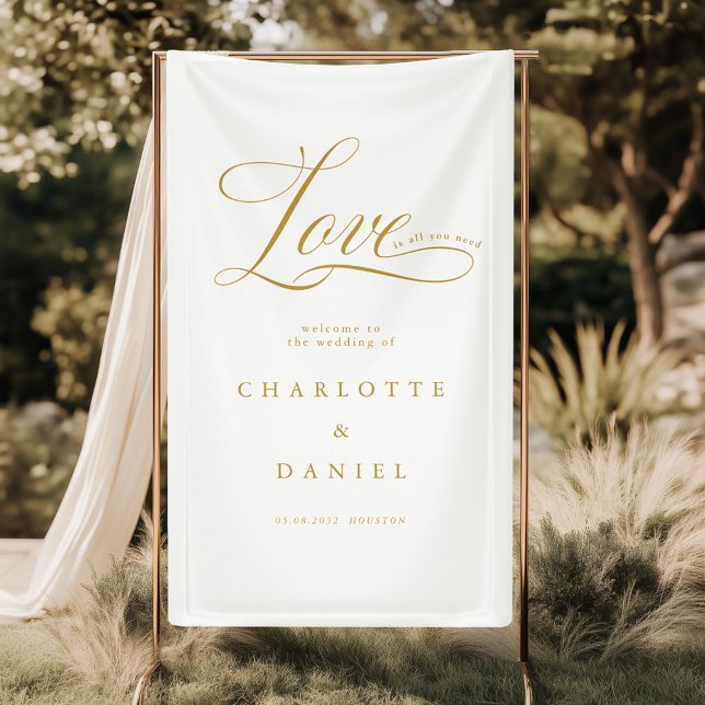 Banderoles L'amour est tout ce dont vous avez besoin ! Élégan (Love is all you need! Personalized, Elegant, welcome, wedding Banner with your names and date.)