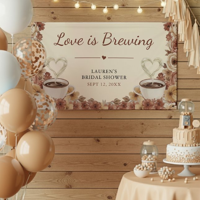 Banderoles L'amour se prépare Café Floral Cœur Shower de Mari (Love is Brewing Floral Coffee Heart Bridal Shower Banner
)
