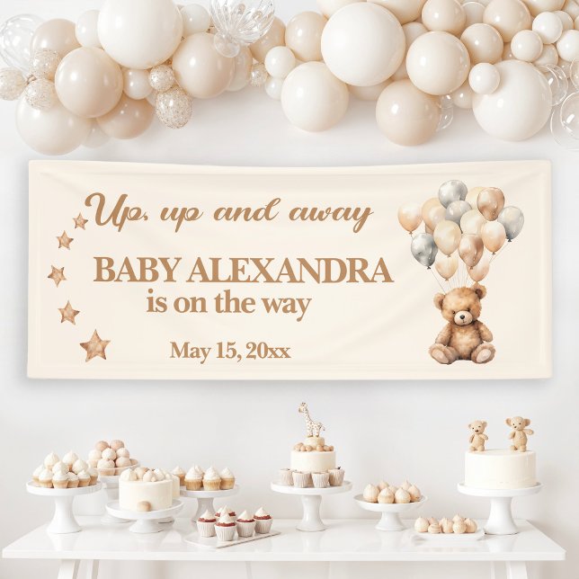 Banderoles Lancer des ballons en forme d'ourson Up Up and Awa (Up up and away teddy bear and balloons baby shower banner)