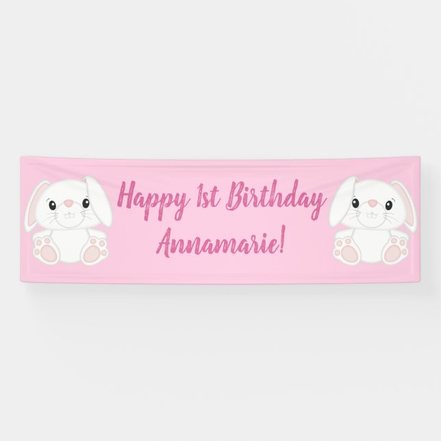 Banderoles Lapin Lapin Anniversaire Fête Rose (Horizontal)