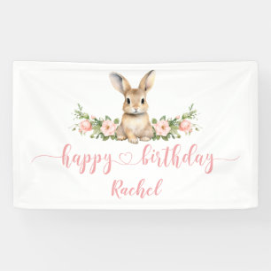 Banderoles Lapin Rose Floral Printemps Joyeux Anniversaire