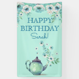 Banderoles L'aquarelle verte en bon état de théière fleurit