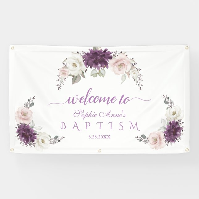 Banderoles Lavande Blush blanc floral Affiche de bienvenue Ba (Horizontal)