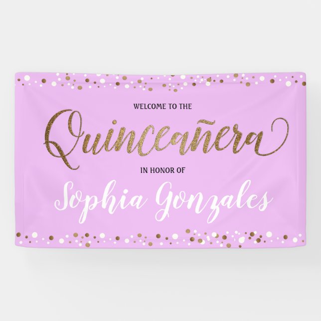 Banderoles Lavande violet or confetti Quinceanera Anniversair (Horizontal)