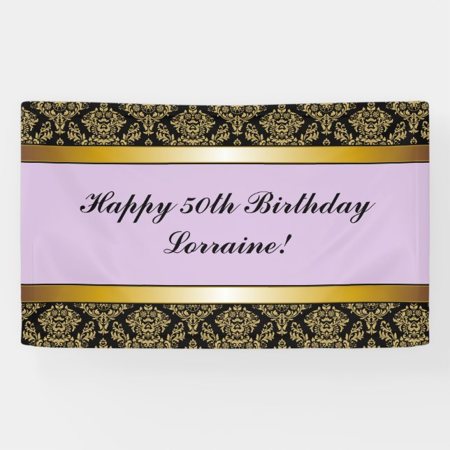 Banderoles Lavender n'importe quel âge or Damask Anniversaire (Horizontal)