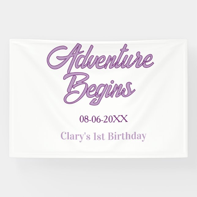Banderoles L'aventure commence 1er anniversaire nom date simp (Horizontal)