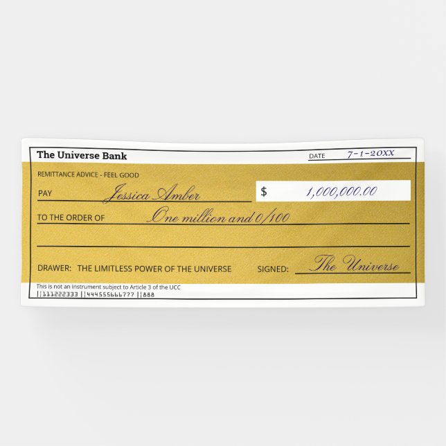 Banderoles Law of Attraction Elegant Gold Abundance Check (Horizontal)