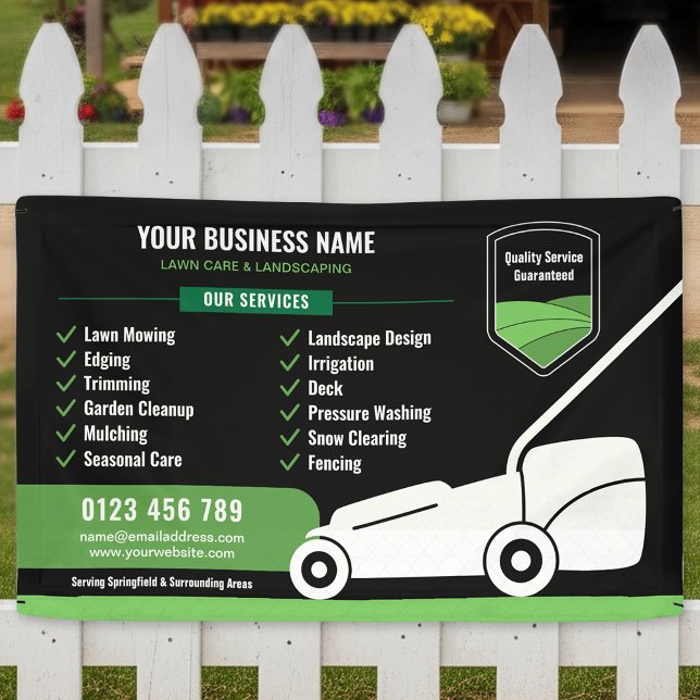 Banderoles Lawn Mowing & Landscaping Business Marketing (Lawn Mowing & Landscaping Business Marketing Banner in black and green)