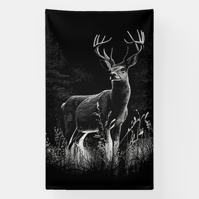 Banderoles Le cerf majestueux en pleine nature - Art noir et  (Verticale)