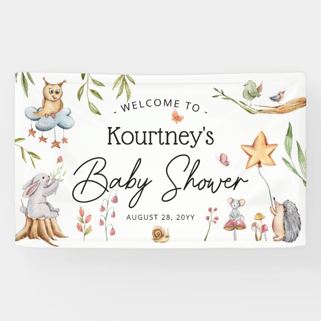 Banderoles Le charme des animaux forestiers Baby shower neutr (Horizontal)