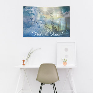 Banderoles Le Christ Bleu Est Ressuscité Lion Lamb Pâques