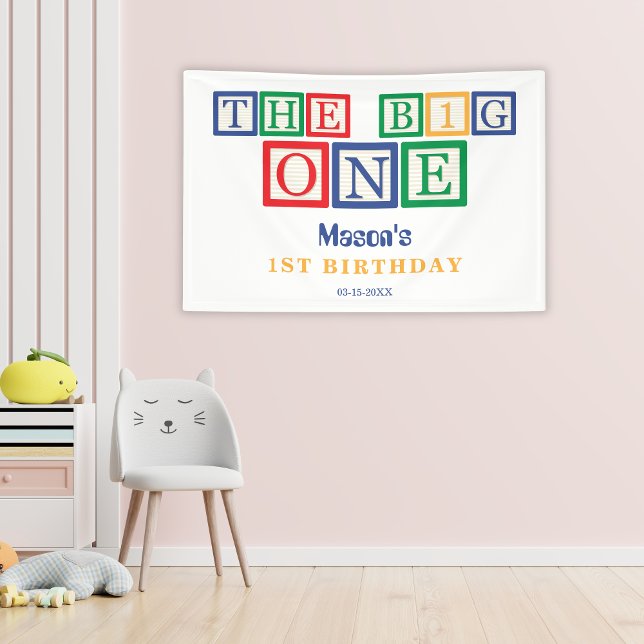 Banderoles Le grand bloc de jouet couleur Rétro 1er Anniversa (Créateur téléchargé)