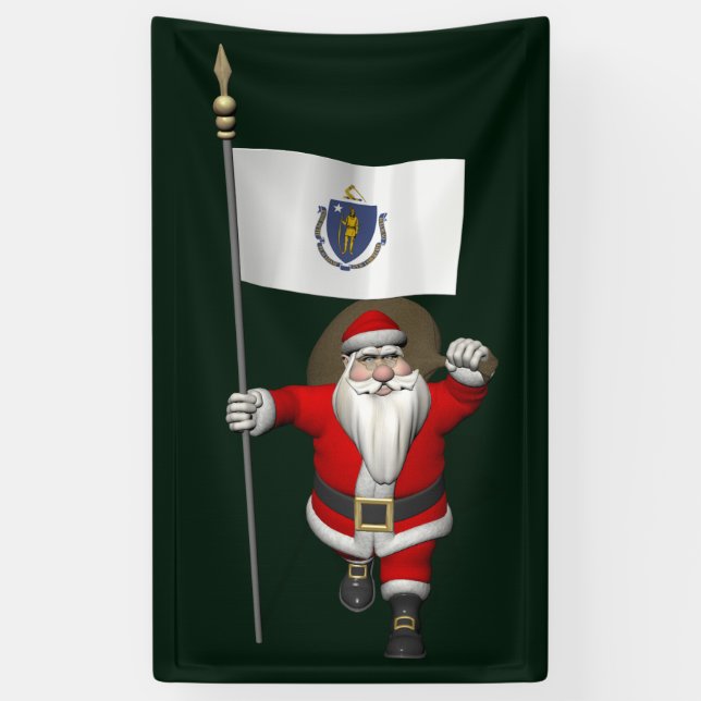 Banderoles Le Père Noël Au Drapeau Du Massachusetts (Vertical)