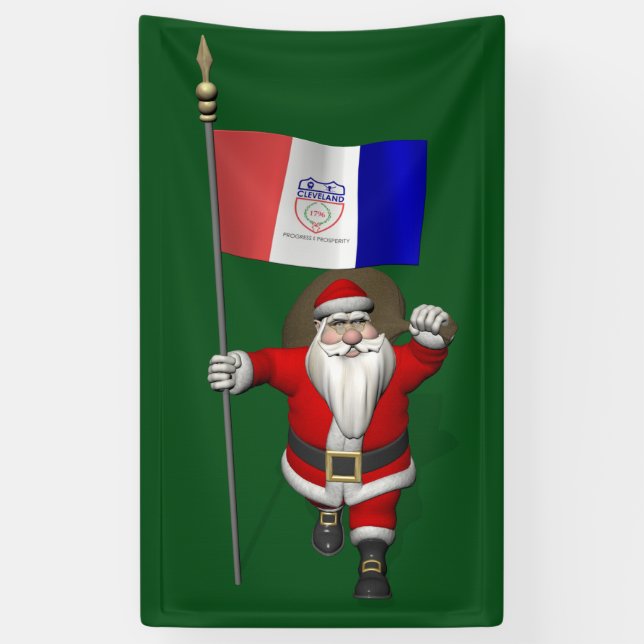 Banderoles Le Père Noël Avec Le Drapeau De Cleveland Ohio (Vertical)