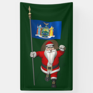 Banderoles Le Père Noël Avec Le Drapeau De L'État De New York