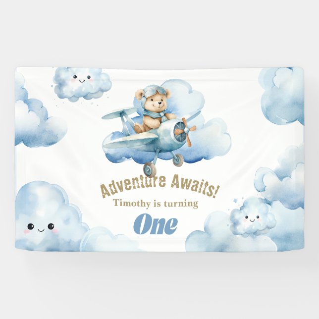 Banderoles Le premier vol d'anniversaire de Teddy : un drapea (Horizontal)