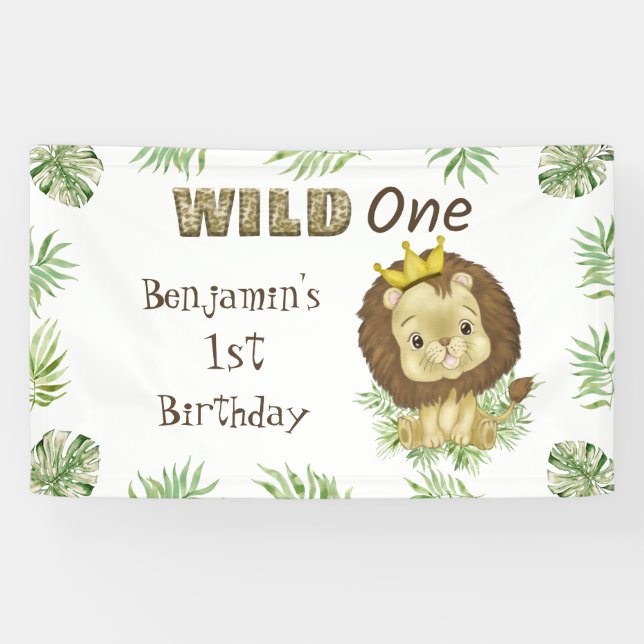 Banderoles Le roi Lion mignon 1er Anniversaire Sauvage Un Ann (Horizontal)