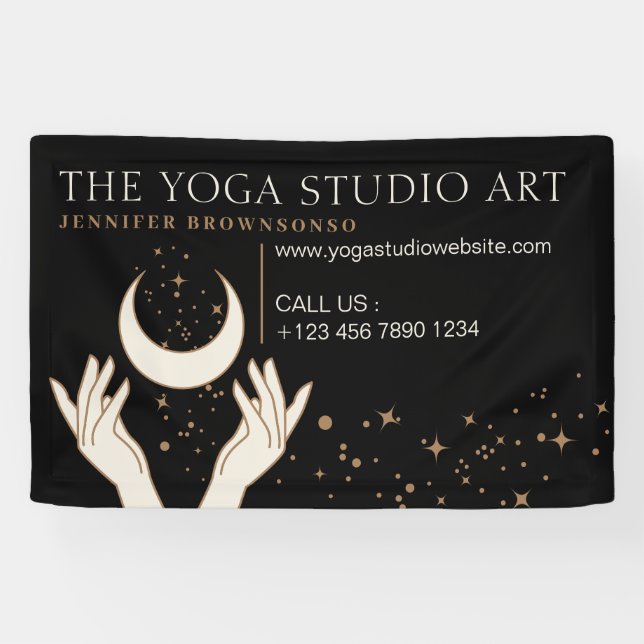 Banderoles L'énergie noire Met Mystique Lune Spirituelle (Horizontal)