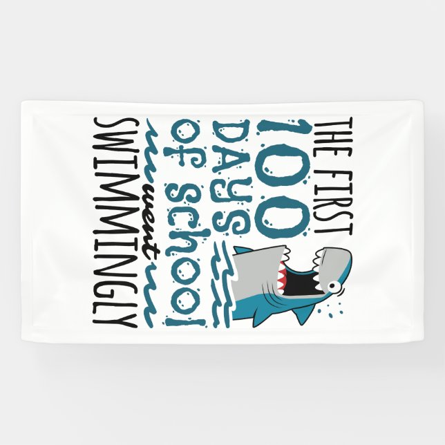 Banderoles Les 100 premiers jours de l'école sont allés nager (Horizontal)