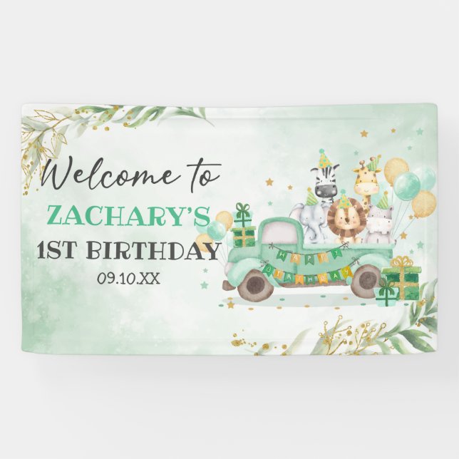 Banderoles Les Animaux de Wild One, verdure dorée pour un Saf (Horizontal)