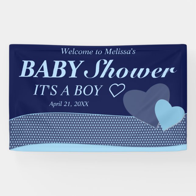 Banderoles Les coeurs bleus | c'est un baby shower moderne du (Horizontal)