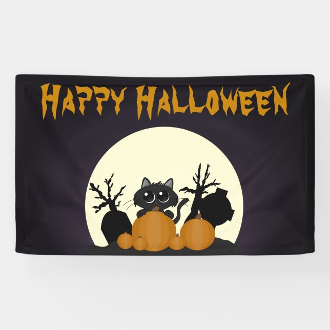Banderoles Les enfants mignons Halloween Party Black Cat Grav (Horizontal)