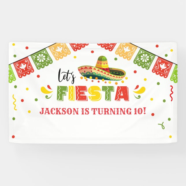 Banderoles LET'S FIESTA Birthday Party banner backdrop  (Horizontal)