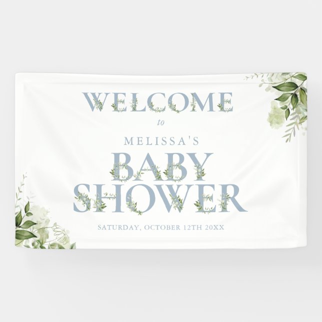 Banderoles LETTRE BLEUE DOUCE VERDOYE Baby shower Bienvenue (Horizontal)