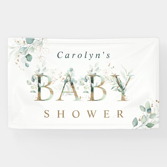 Banderoles LETTRE BOtanique D'OR Eucalyptus Baby shower (Horizontal)