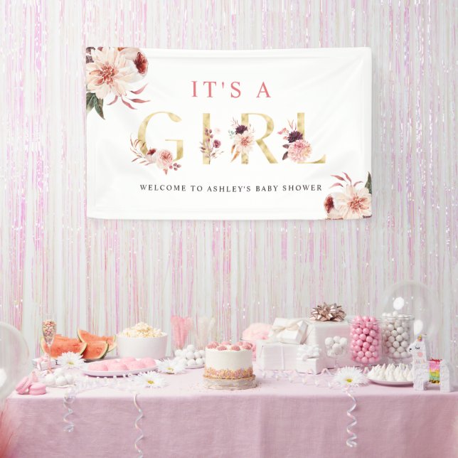 Banderoles LETTRE OR Florale Aquarelle Baby shower fille (Fête)