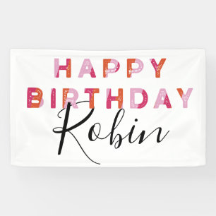Banderoles Lettres roses style simple Personnalisé Anniversa