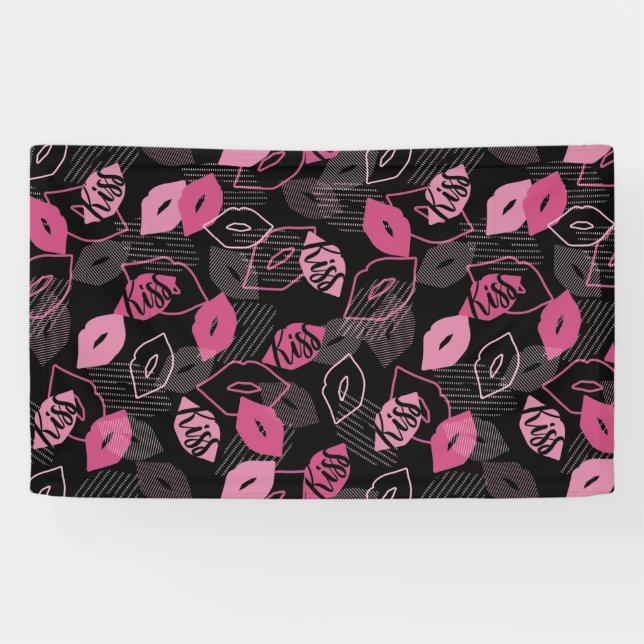 Banderoles Lèvres roses embrasser Motif Black Ver (Horizontal)