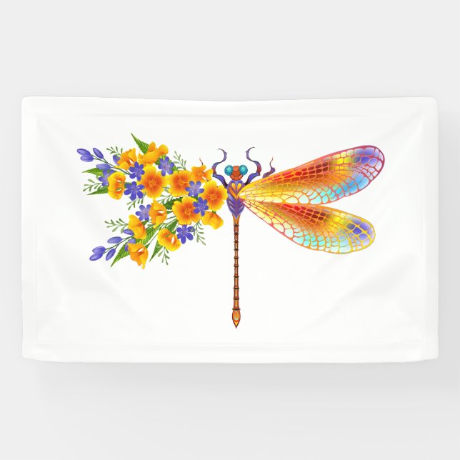 Banderoles libellule de fleurs jaunes (Horizontal)