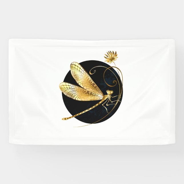 Banderoles libellule d'or en cercle noir (Horizontal)
