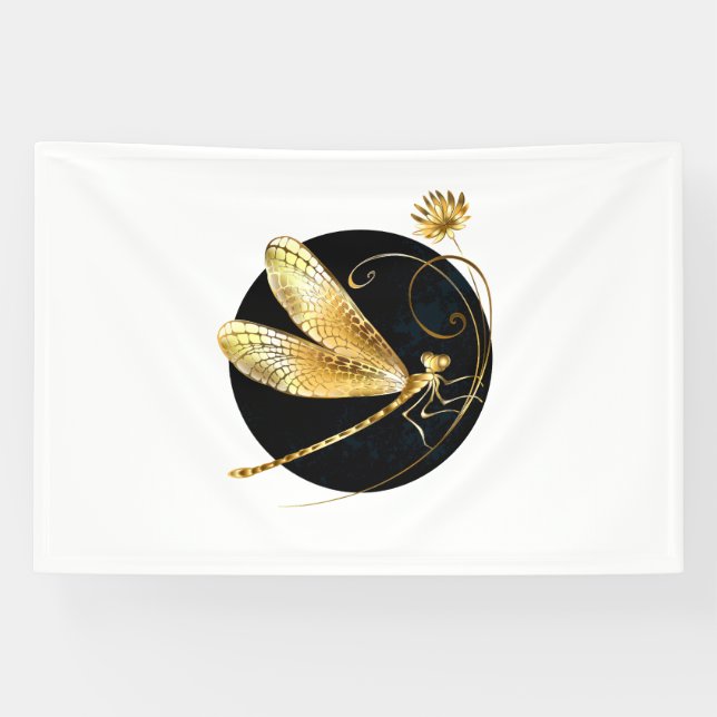Banderoles libellule d'or en cercle noir (Horizontal)