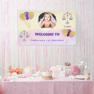 Banderoles Libra Aquarelle 1er Anniversaire   Ballons & 1 Pho
