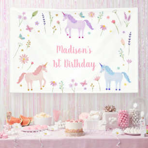 Banderoles Licorne Anniversaire Rose Pastel Or Meadow