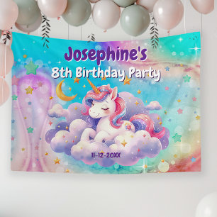 Banderoles Licorne aqua violet anniversaire personnalisé
