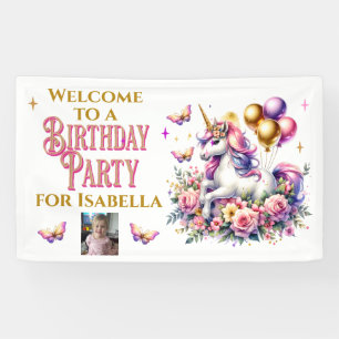 Banderoles Licorne de bienvenue d'anniversaire rose, violet e