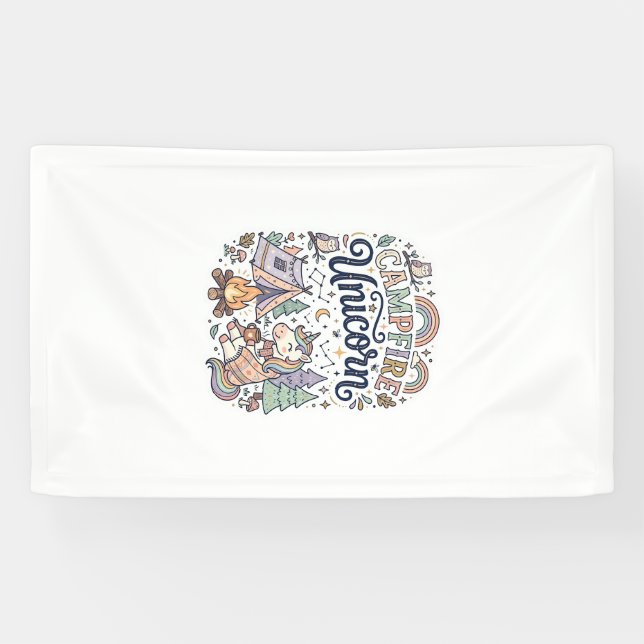 Banderoles Licorne Feu de camp Licorne Premium Vector Autocol (Horizontal)