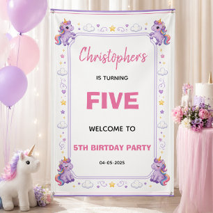 Banderoles Licorne Magique Pastel Violet Mignonne 5ème Annive